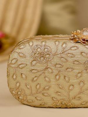 Gold floral embroidered clutch 2