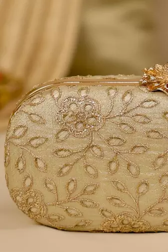 Gold floral embroidered clutch