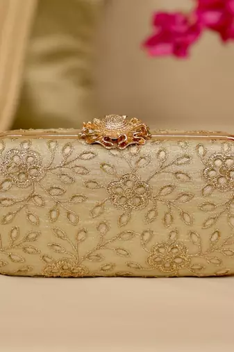 Gold floral embroidered clutch