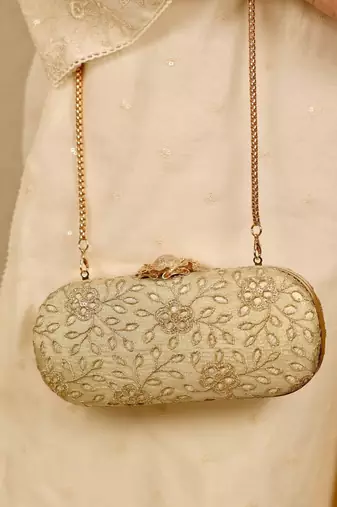 Gold floral embroidered clutch