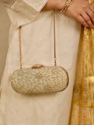 Gold floral embroidered clutch 5