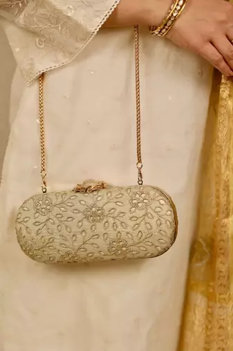 Gold floral embroidered clutch