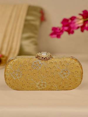 Yellow floral embroidered clutch 1