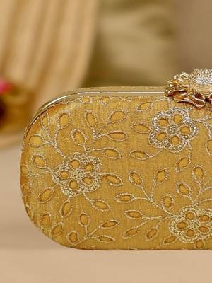 Yellow floral embroidered clutch 2