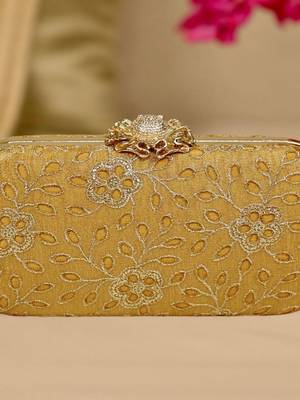 Yellow floral embroidered clutch 3