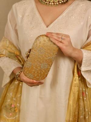 Yellow floral embroidered clutch 5