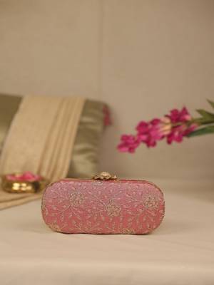 Pink floral embroidered clutch 1