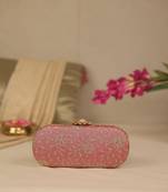 Pink floral embroidered clutch