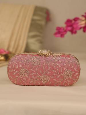 Pink floral embroidered clutch 2