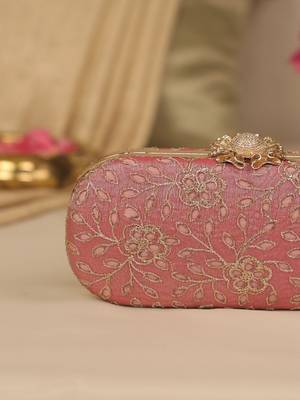 Pink floral embroidered clutch 3