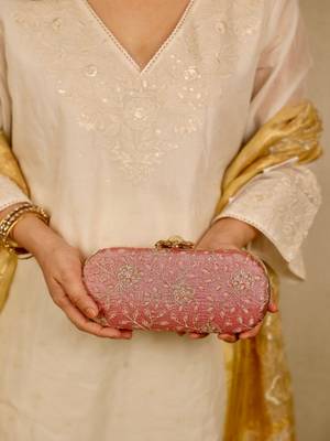 Pink floral embroidered clutch 4