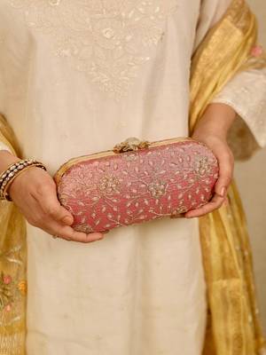 Pink floral embroidered clutch 5