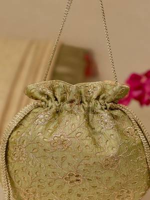 Green floral embroidered potli bag 3