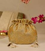 Yellow floral embroidered potli bag