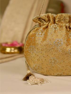 Yellow floral embroidered potli bag 2