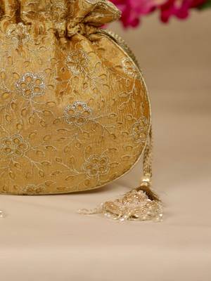 Yellow floral embroidered potli bag 5