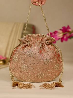 Red floral embroidered potli bag 1