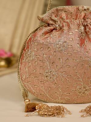Red floral embroidered potli bag 2