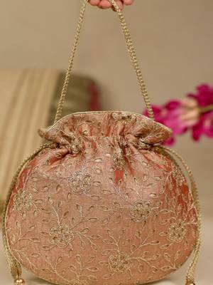 Red floral embroidered potli bag 3