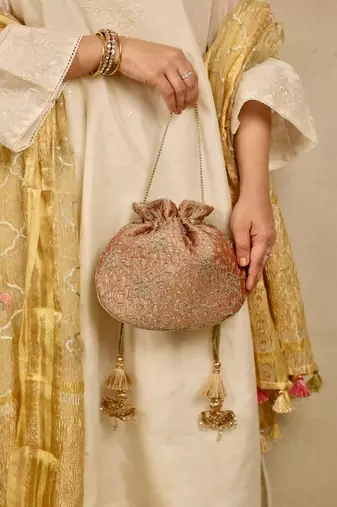 Red floral embroidered potli bag