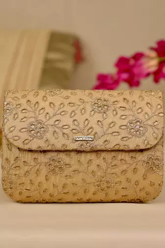 Gold floral embroidered clutch