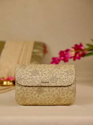 Gold floral embroidered clutch 1