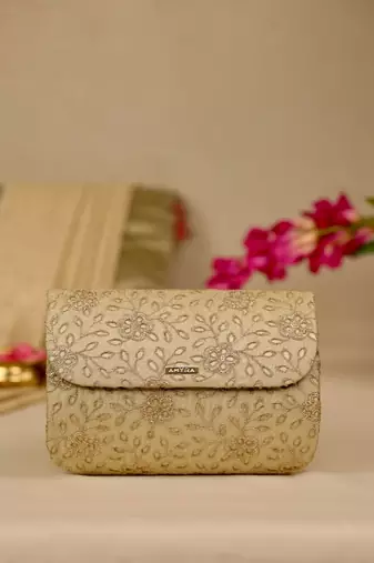 Gold floral embroidered clutch