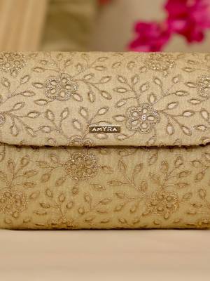 Gold floral embroidered clutch 2