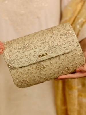 Gold floral embroidered clutch 3