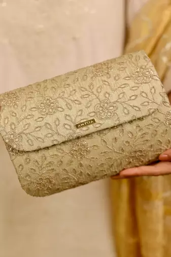 Gold floral embroidered clutch