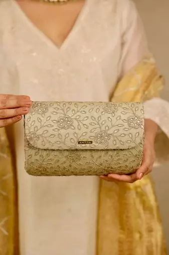 Gold floral embroidered clutch