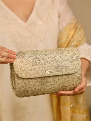 Gold floral embroidered clutch 5