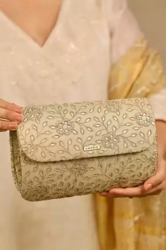 Gold floral embroidered clutch
