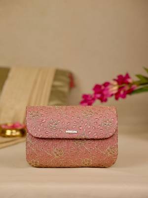 Pink floral embroidered clutch 1