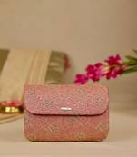 Pink floral embroidered clutch