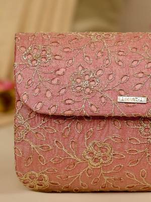 Pink floral embroidered clutch 2