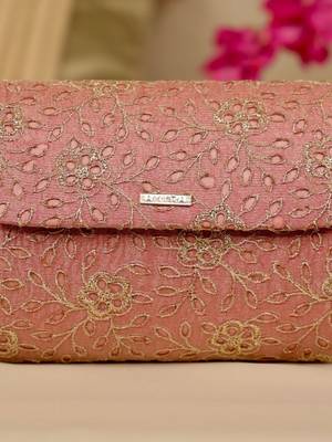 Pink floral embroidered clutch 3