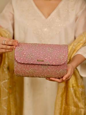 Pink floral embroidered clutch 4