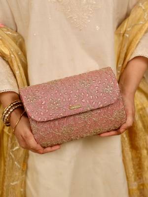 Pink floral embroidered clutch 5