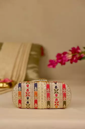 Multicolor floral embroidered clutch