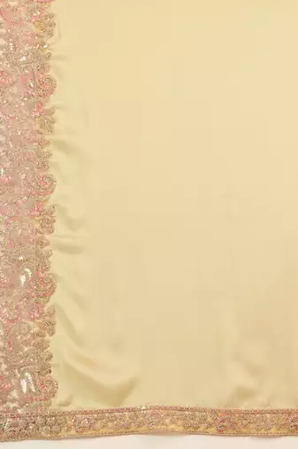 Beige Satin Sequin Embroidery Coding Work Saree with Unstitched Net Blouse 