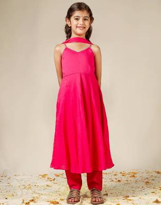 Rani mulmul strappy plain anarkali suit set - set of 3 1
