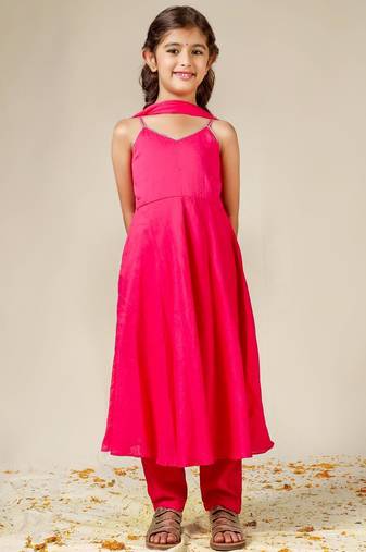Rani mulmul strappy plain anarkali suit set - set of 3