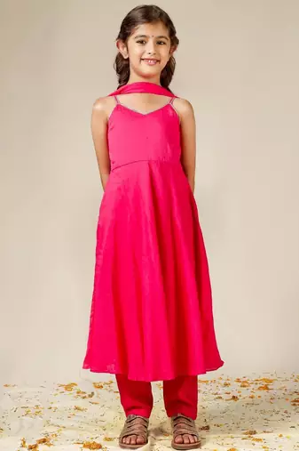Rani mulmul strappy plain anarkali suit set - set of 3