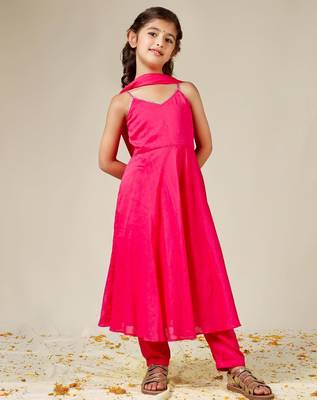 Rani mulmul strappy plain anarkali suit set - set of 3 3