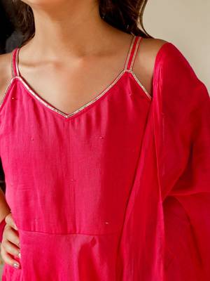 Rani mulmul strappy plain anarkali suit set - set of 3 5