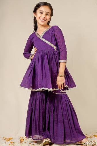 Purple mulmul angrakha suit set -set of 3