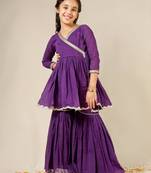 Purple mulmul angrakha suit set -set of 3