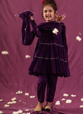 Purple mulmul multi tier anarkali set -set of 3 1