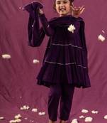 Purple mulmul multi tier anarkali set -set of 3